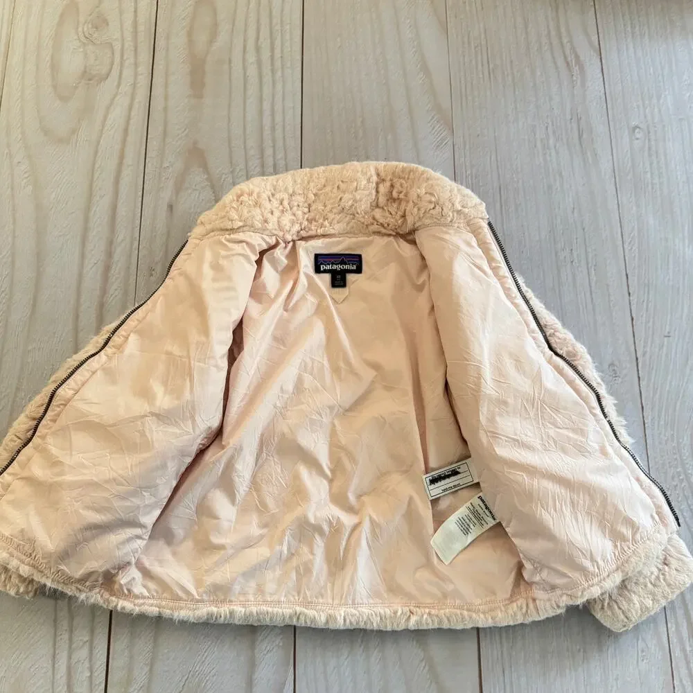 Patagonia Kids Girls XS 5-6 Lunar Frost Faux Fur Fleece Full Zip Jacket Pink